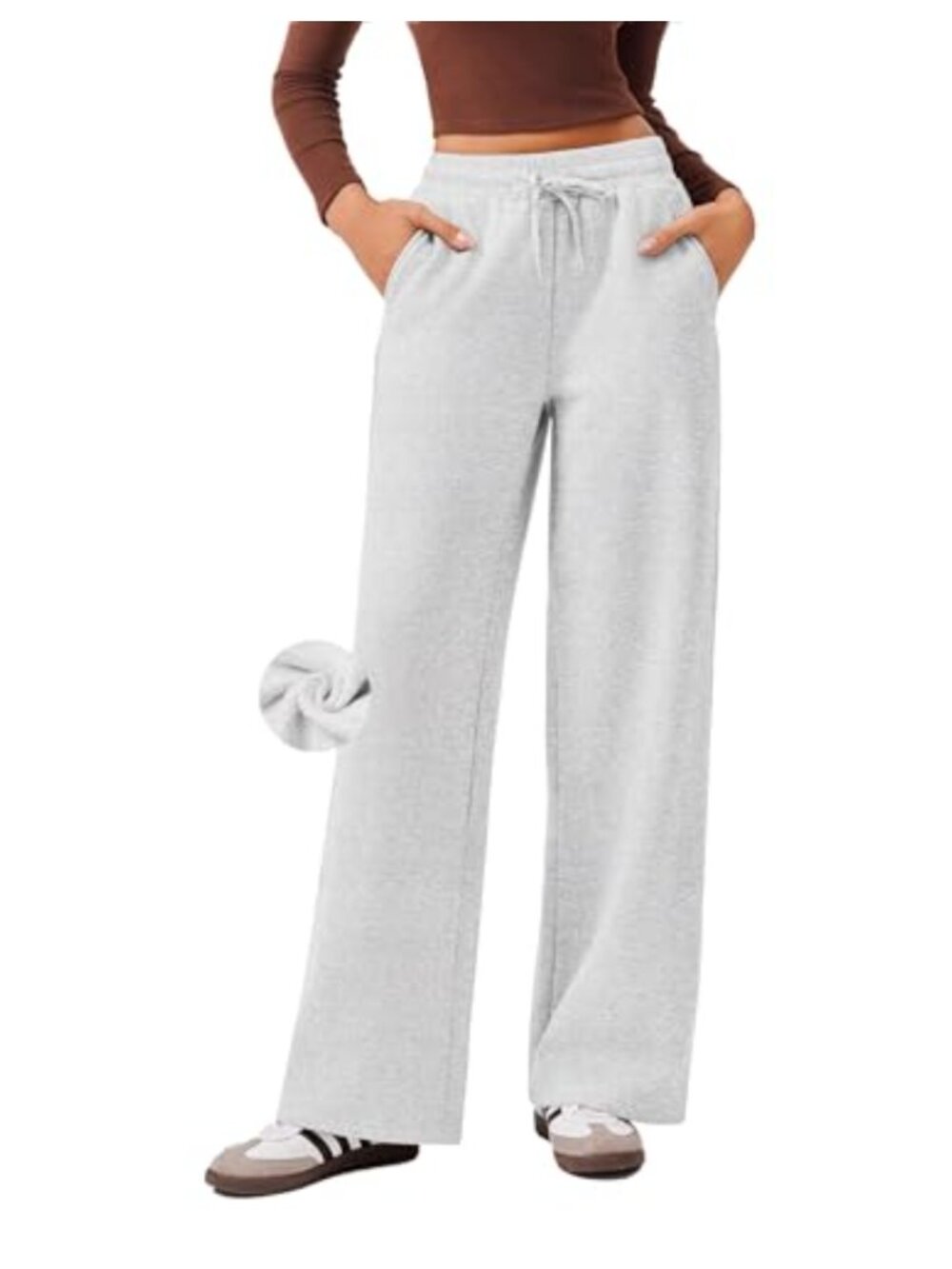 Fleece Lined Wide Leg Sweatpants High Waisted Drawstring Pockets